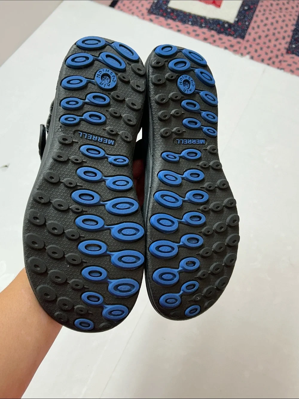 Merrell Black Sandals with Blue Logo Accents